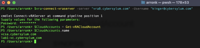 Using PowervRA to return all Cloud Account Names in 3 lines of PowerShell